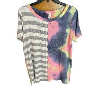 Flamingo Brand‎ Mashup Tye Dye Gray Stripe Top